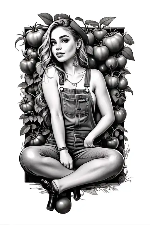 Tomato Garden Pinup Girl Sitting Overalls