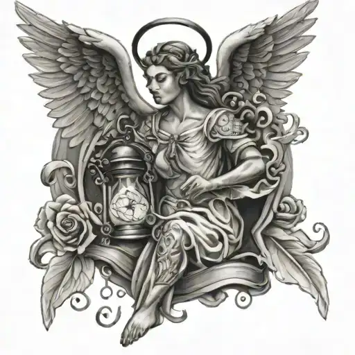Guardian Angel Holding Hourglass With Time Of Life
