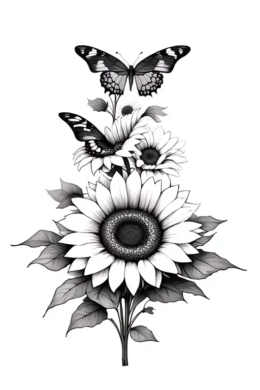 Sunflowers And Butterflies