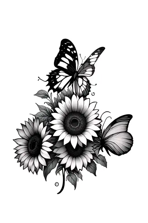 Sunflowers And Butterflies