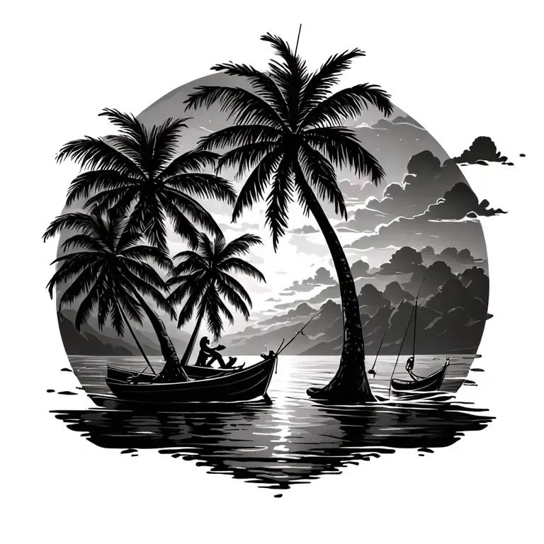 Palm Trees And Fishing Scene