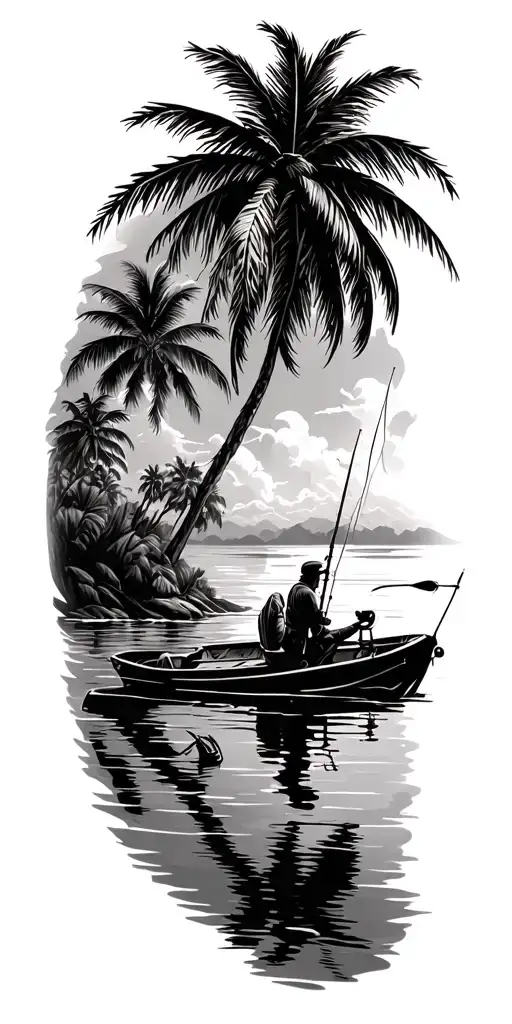 Palm Trees And Fishing Scene