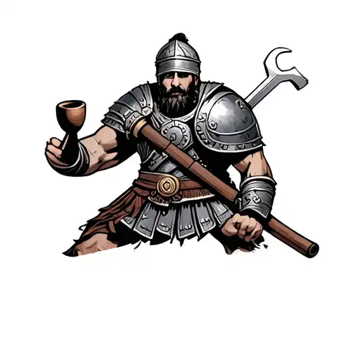 Roman Gladiator With A Pipe Wrench As A Weapon