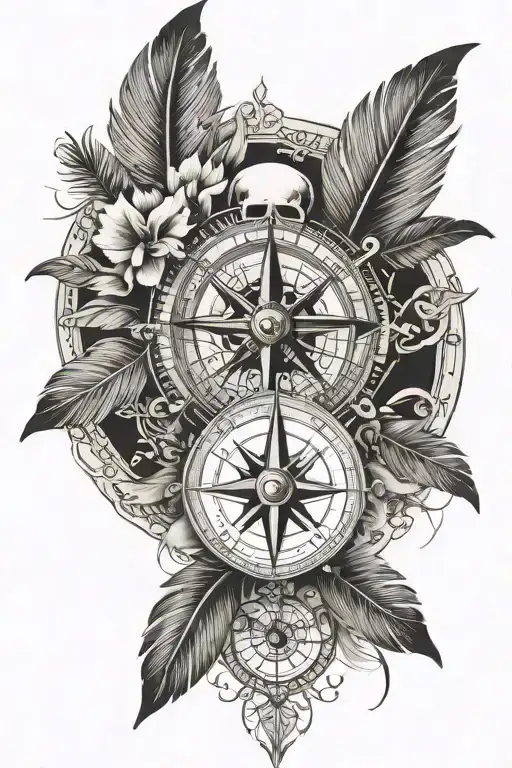 Skull And Feathers Compass Dainty
