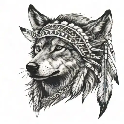 Wolf And Native American Headdress