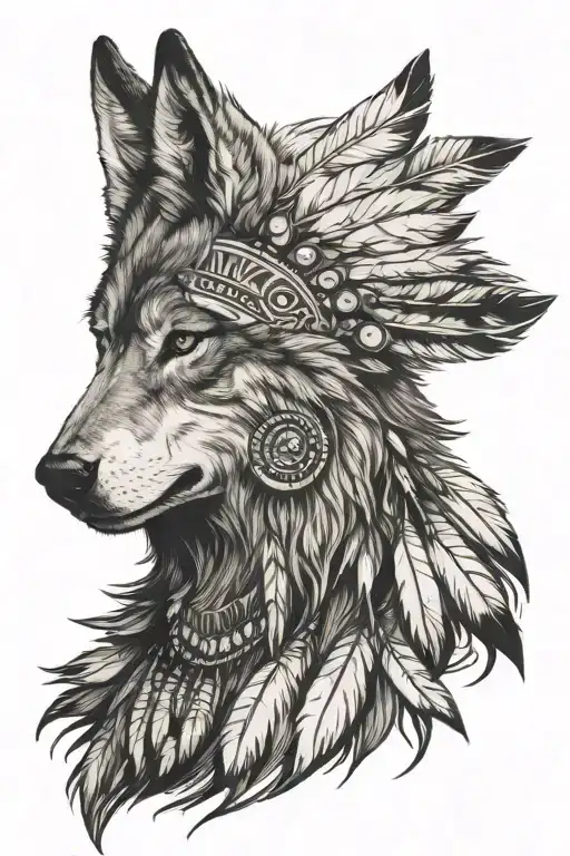 Wolf And Native American Headdress
