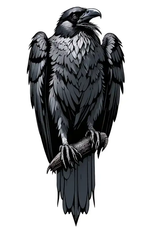 Large Tall Raven Perched