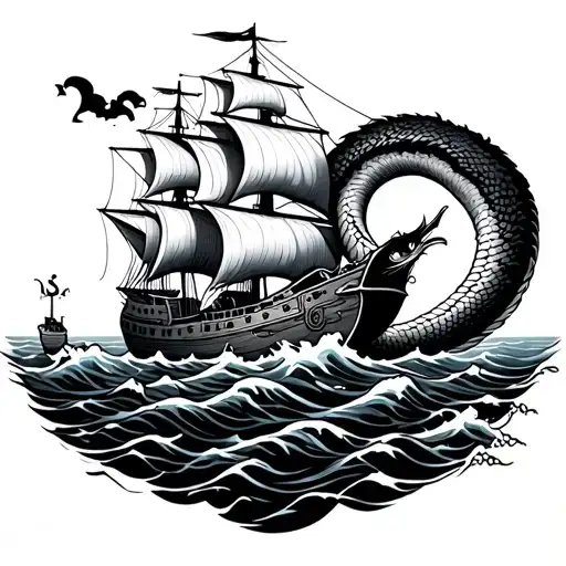 Year 2001 And Year Of The Snake And Ship Sailing Through A Sea