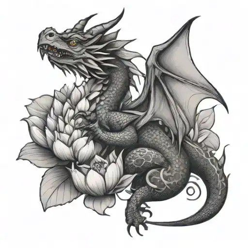 Cute Dragon Guarding Lotus Flower