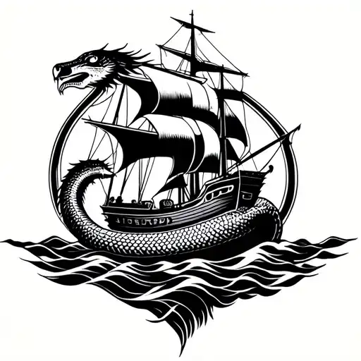 Year 2001 And Year Of The Snake And Ship Sailing Towards