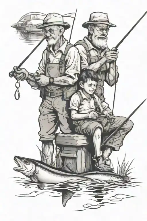 Boy And Grandpa Fishing
