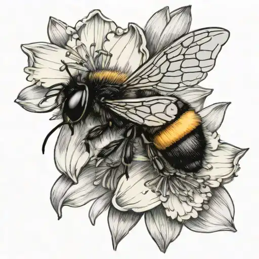 Bumble Bee On A Daffodil Flower