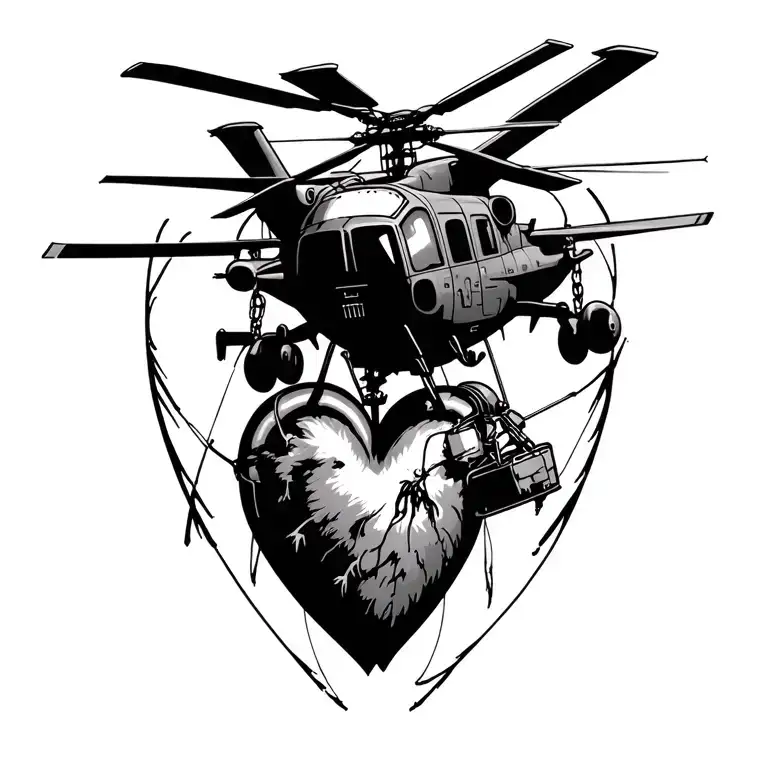 Blackhawk Helicopter With Sling Load To A Heart