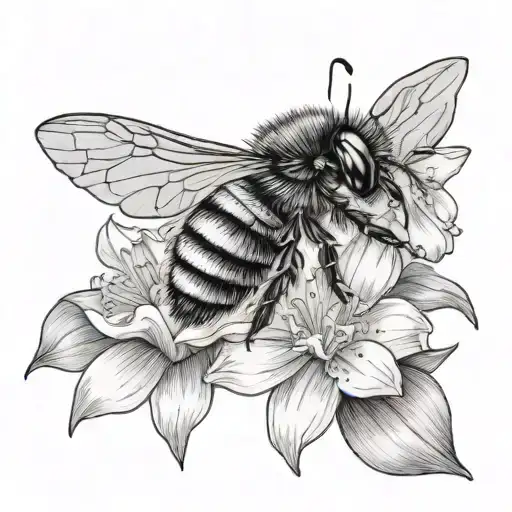 Bumble Bee And Daffodil Flower Blooming