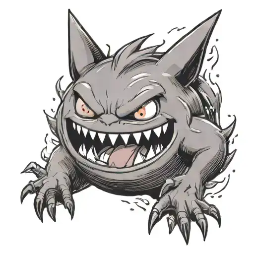 A Tattoo Of A Gengar Pokemon Cooking Up A Storm In The Kitchen In A Black-grey Style