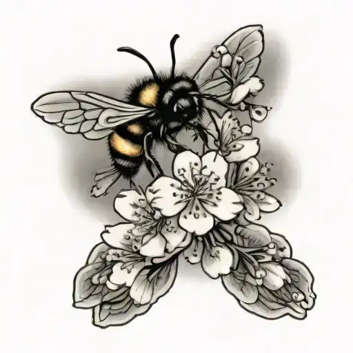 Bumble Bee And Cherry Blossoms