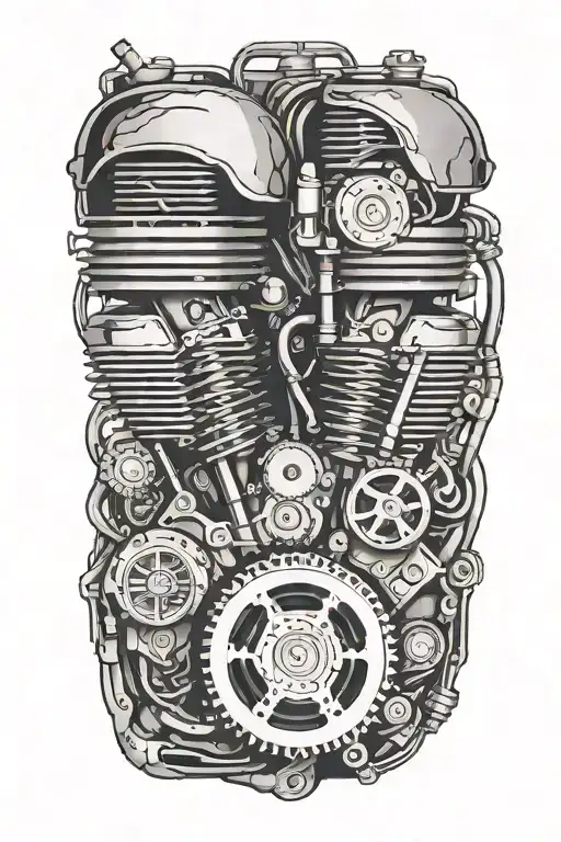 An Intricate Design Of A Motorbike Engine Intertwined With Musical Notes