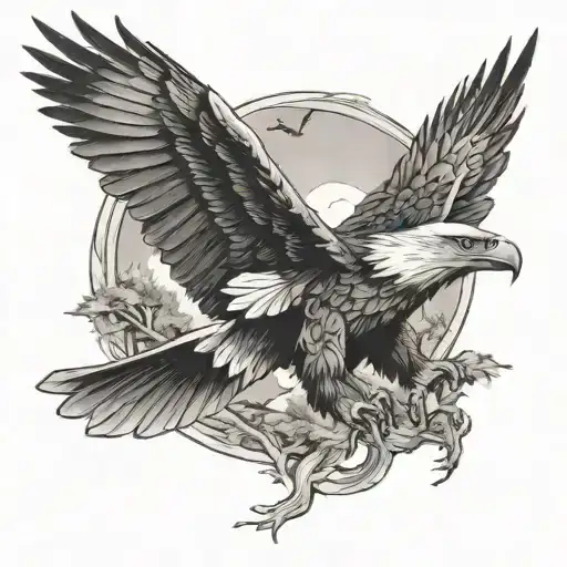 Lone Wolf And A Eagle Flying