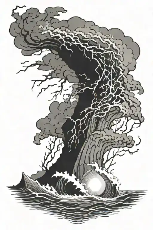 Ocean Storm With Lightning Striking