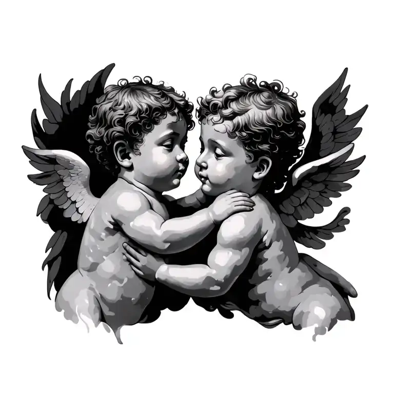 Two Boy Cherubs Embracing Tenderly