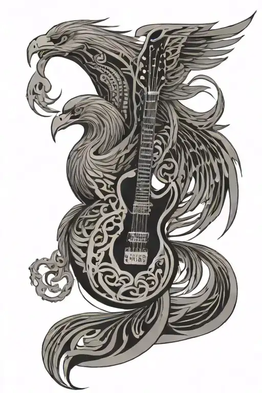 Geometric Phoenix Shaped Like A Guitar