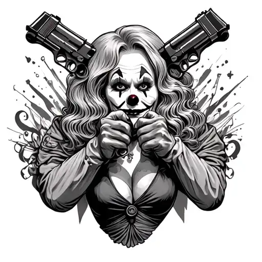 Female Clown Gun Surrounded