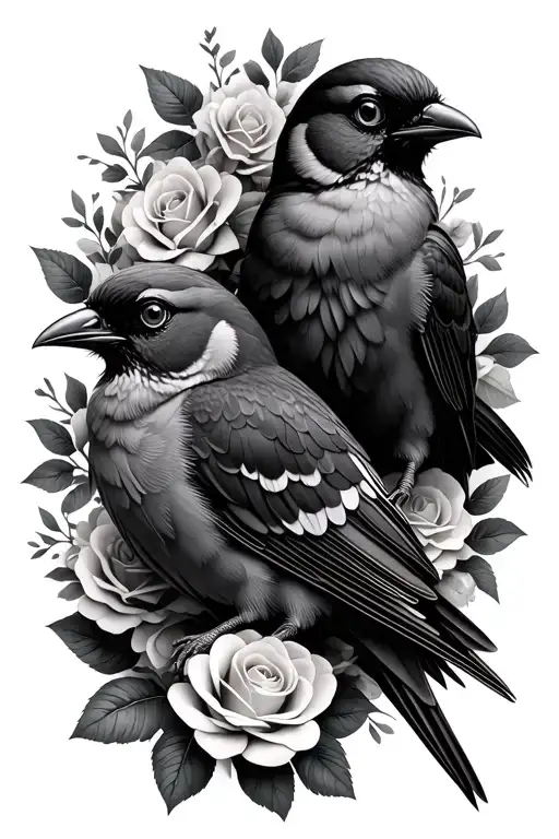 3 Litter Birds With Roses And Pattern Inspired