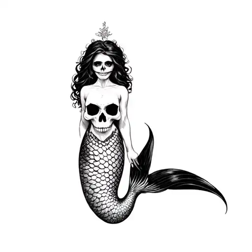 Mermaid Wrapping Around Leg With A Skull Face