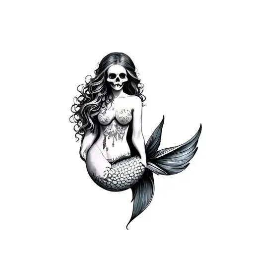 Mermaid Wrapping Around Leg With A Skull As The Head