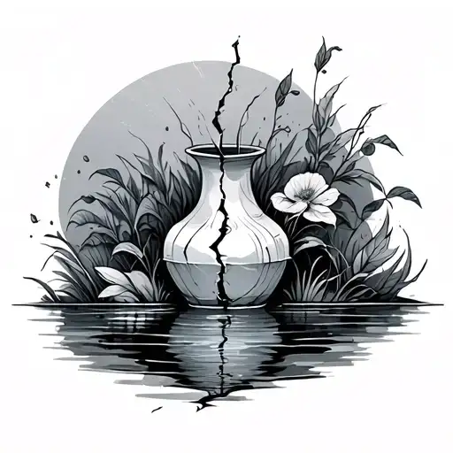 Broken Water Vase Cracked With Nature Scene Coming Out