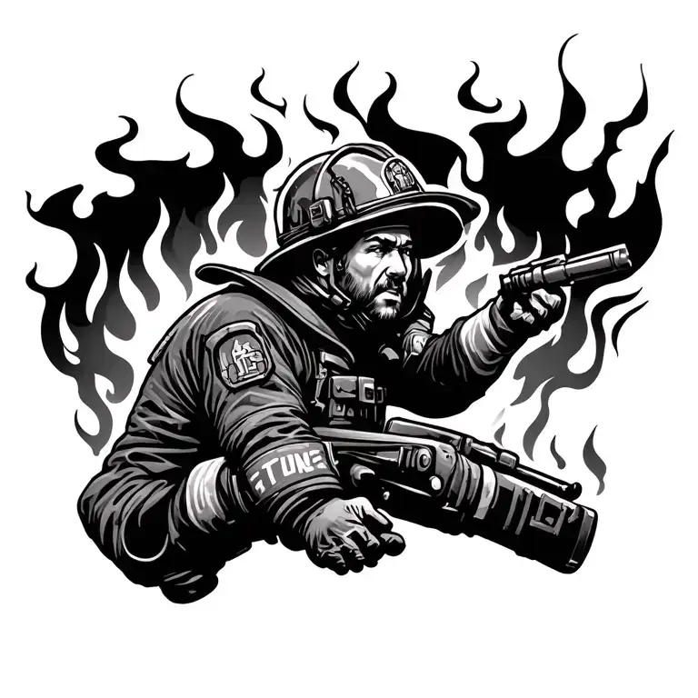 Firefighter Battling Flames