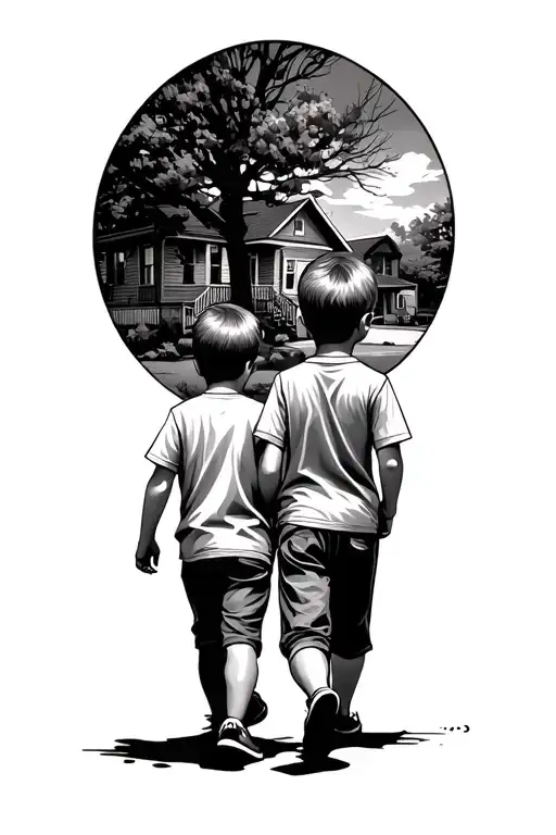 6 And 12 -Year -Old Brothers Walking In The Neighborhood