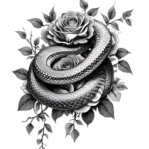 Realistic Snake Weaving Through Lots Of Roses And Thrones With Vines