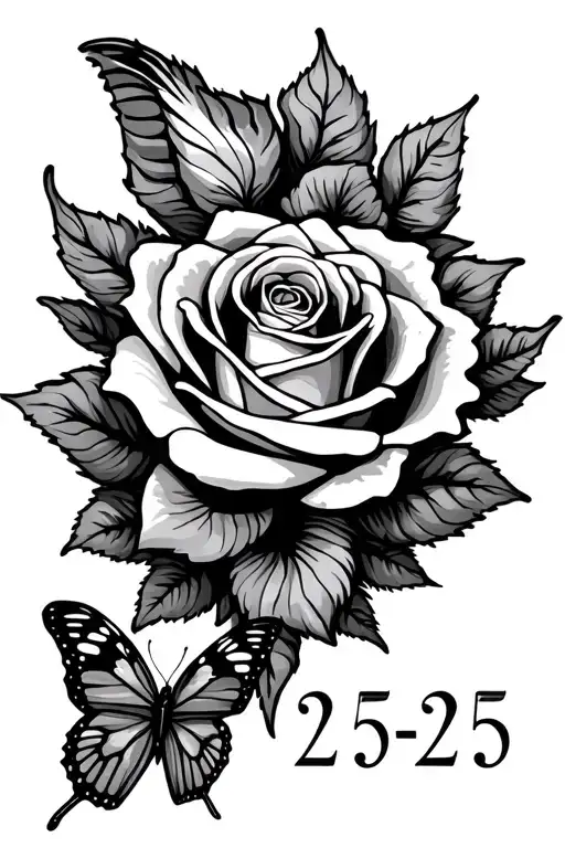 The Date 2-5-25 And Rose And Butterfly