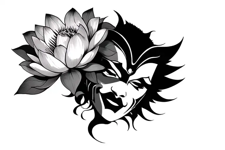 Hannya Mask With Lotus Flower In His Mounth