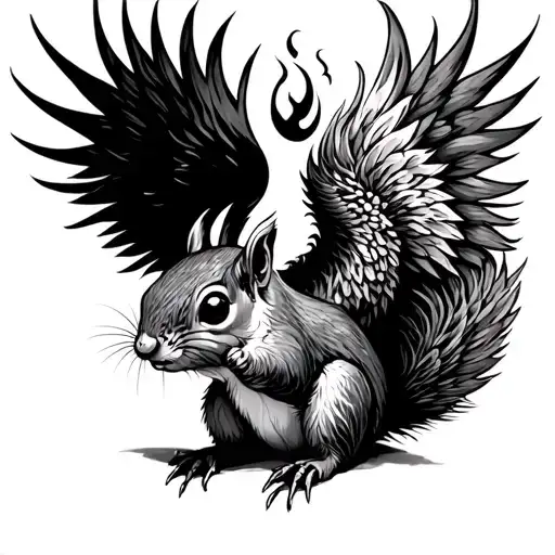 Squirrel With A Phoenix Rising In Background