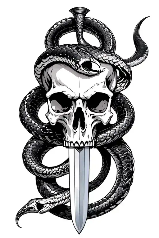 Snake With Skull Exposed Wrapping Around A Broadsword
