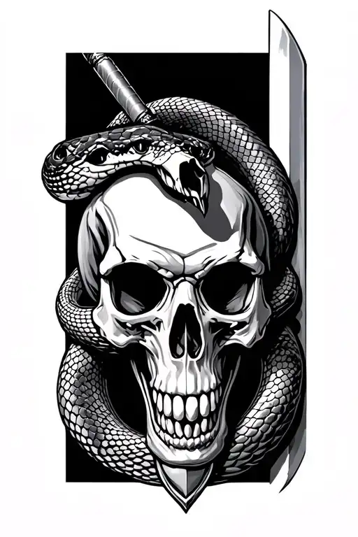 Snake With Skull Exposed Wrapping Around A Broadsword