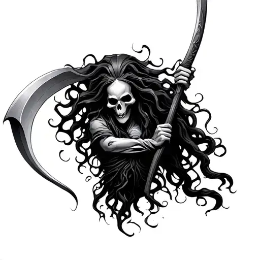 Medusa And Reaper Holding A Scythe