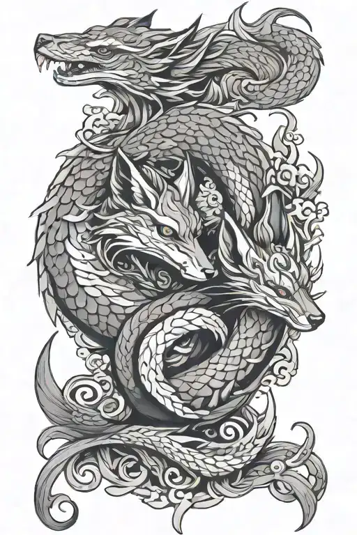 Fox And Dragon Intertwined