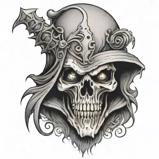 Death Repper Face Black Grey Tattoo Depicting