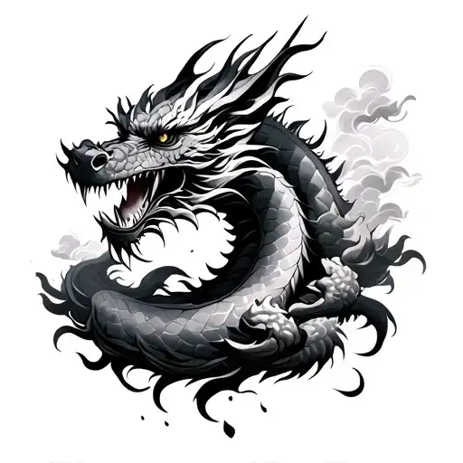 Asian Dragon And Clouds And Blood
