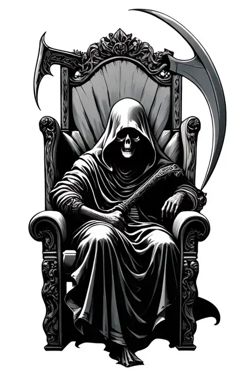 Grim Reaper With Scythe On Throne