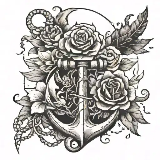 Broken Anchor Intertwined By A Flower Blooming