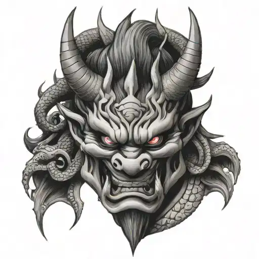 Oni Mask Wrapped In A Dragon