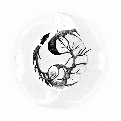 Tree Of Life Ying Yang And Birds