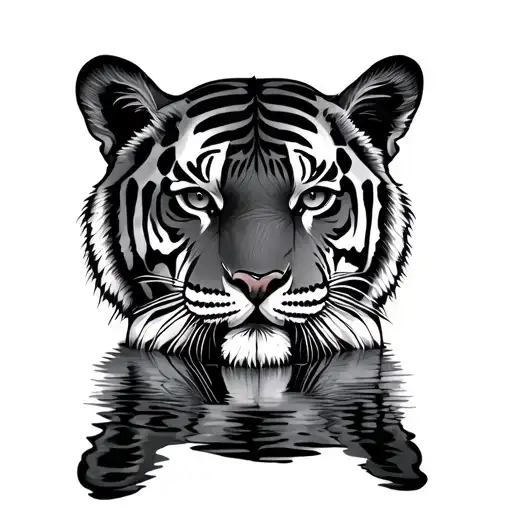 Tiger Reflection With A Tiger Baby