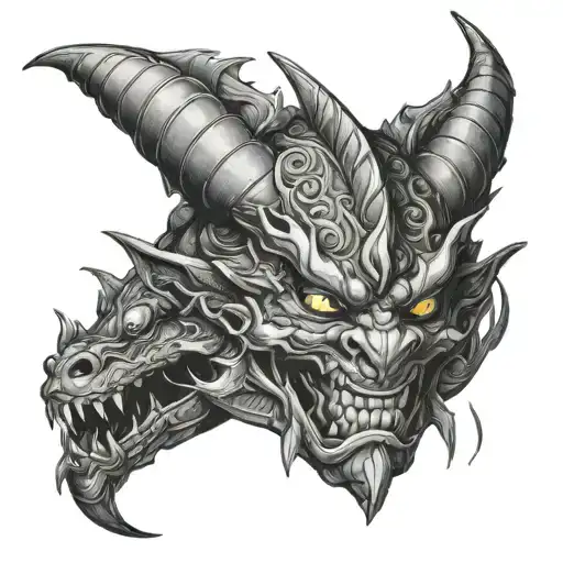 A Dragon Wrapping An Oni Mask