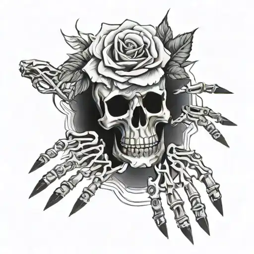 Skeleton Hand Being Held Together By Spiderwebs With Roses In The Background