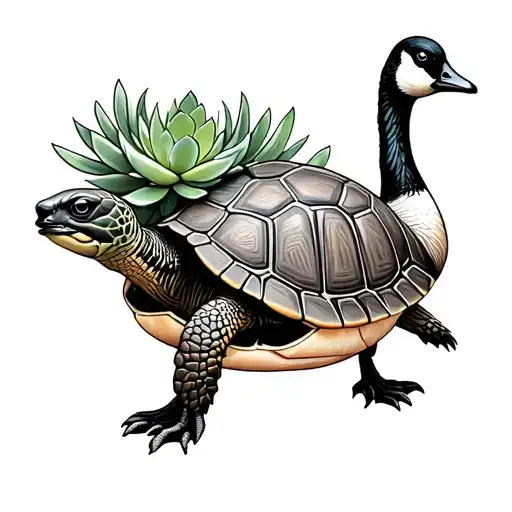 Turtle And A Goose With Succulents